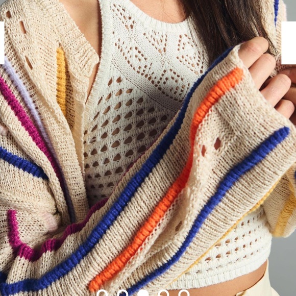 Pilcro Anthropologie Cropped Striped Cardigan Sweater Open Knit - Picture 3 of 9